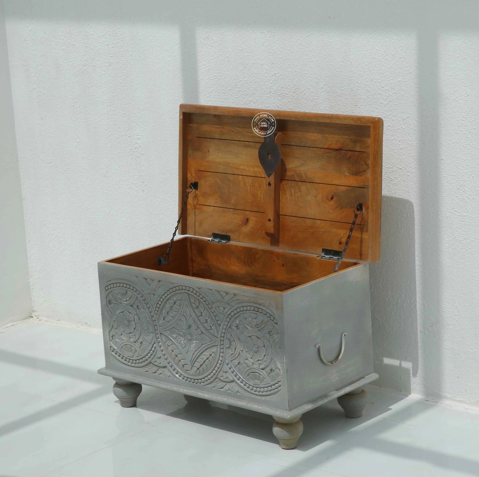 Kelsei wooden Carved Trunk Box