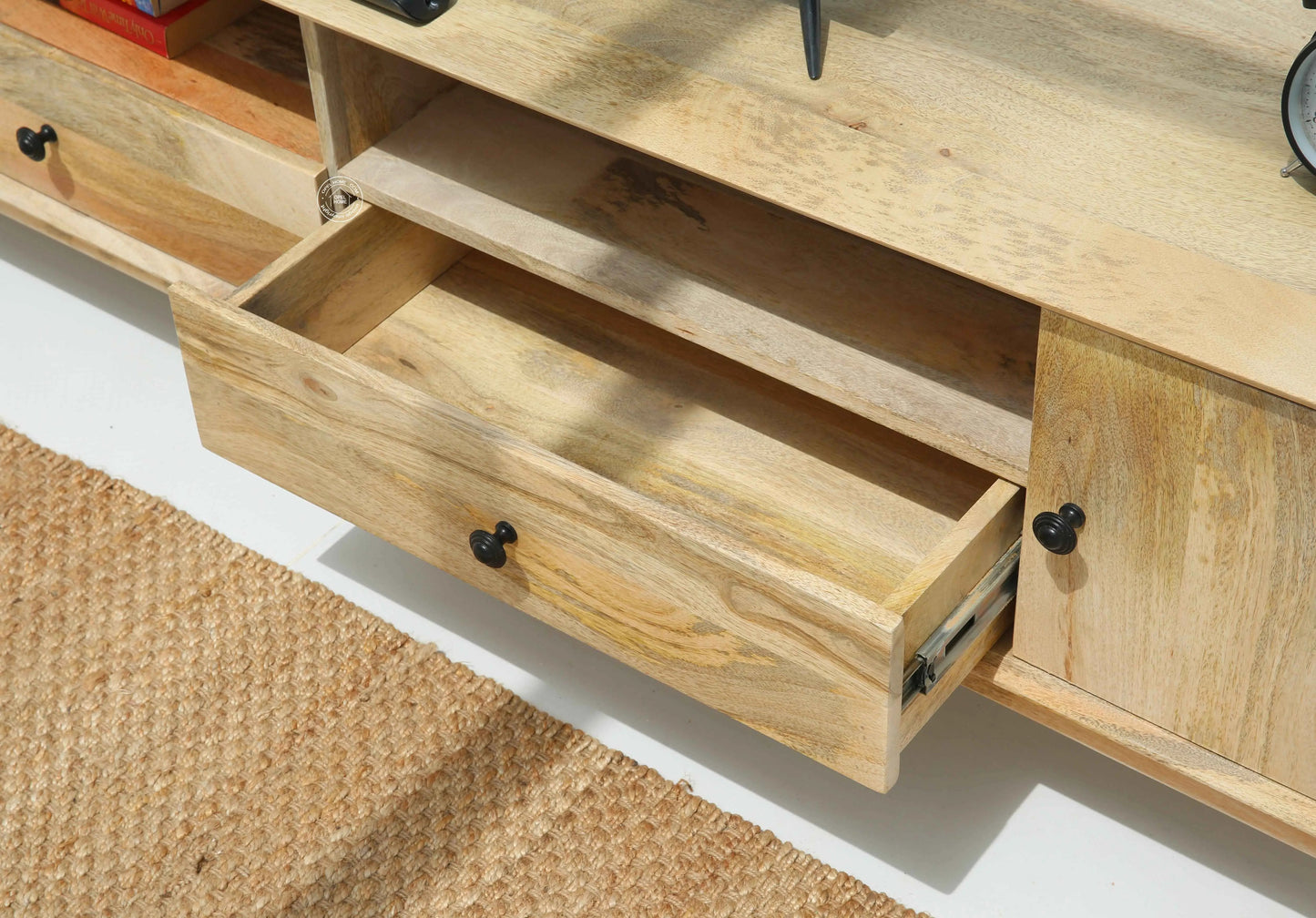 Keniel Wooden Media Unit – Solid Mango Wood, Natural Finish, Large TV Console | Opelhome UAE