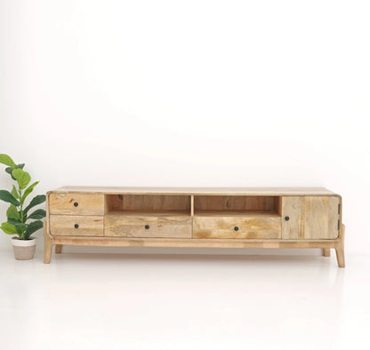 Keniel Wooden Media Unit – Solid Mango Wood, Natural Finish, Large TV Console | Opelhome UAE Opel Home