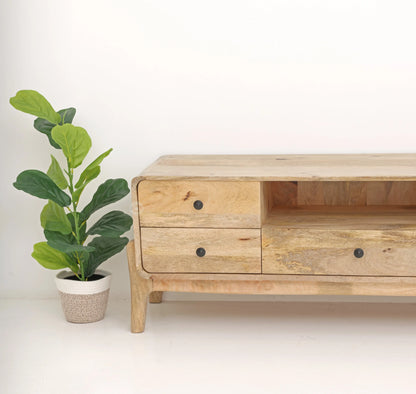 Keniel Wooden Media Unit – Solid Mango Wood, Natural Finish, Large TV Console | Opelhome UAE Opel Home