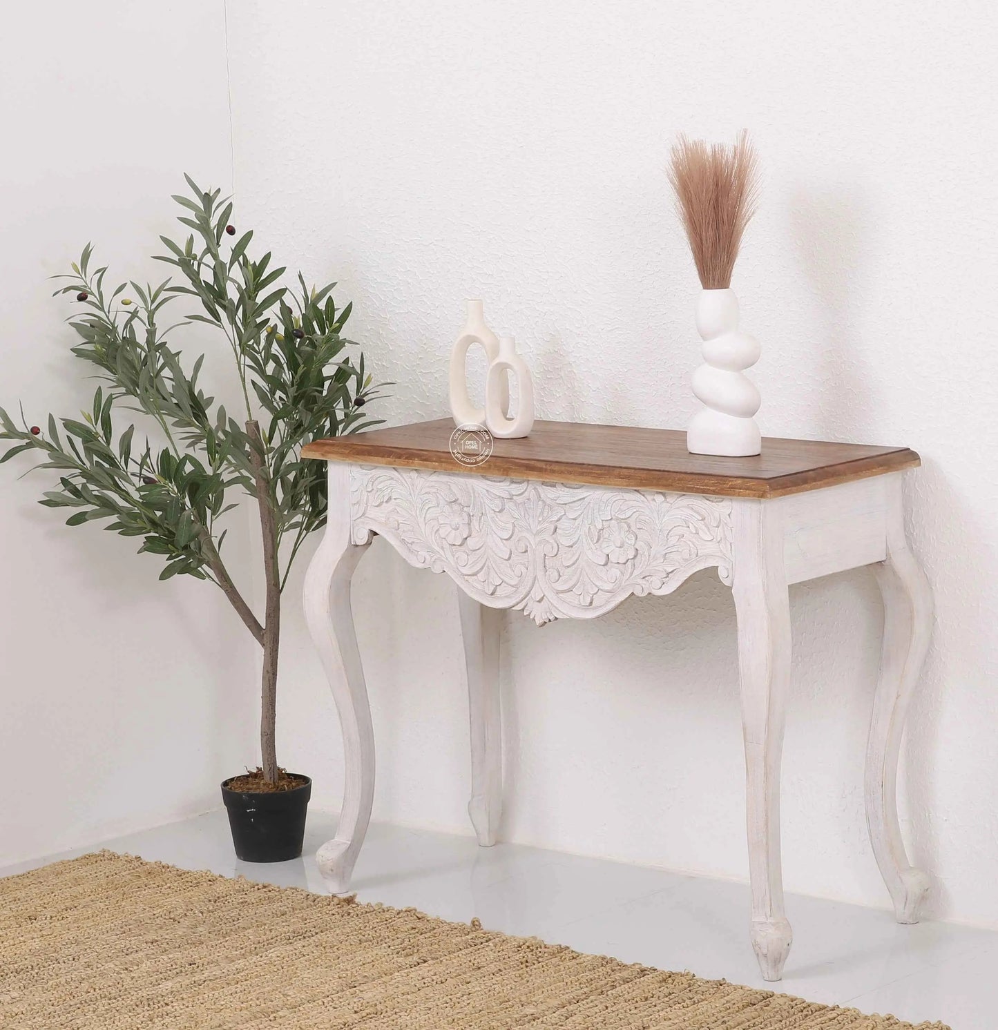 Korbin Wooden Console Table – Solid Mango Wood, Natural Finish, Hallway | Opelhome UAE