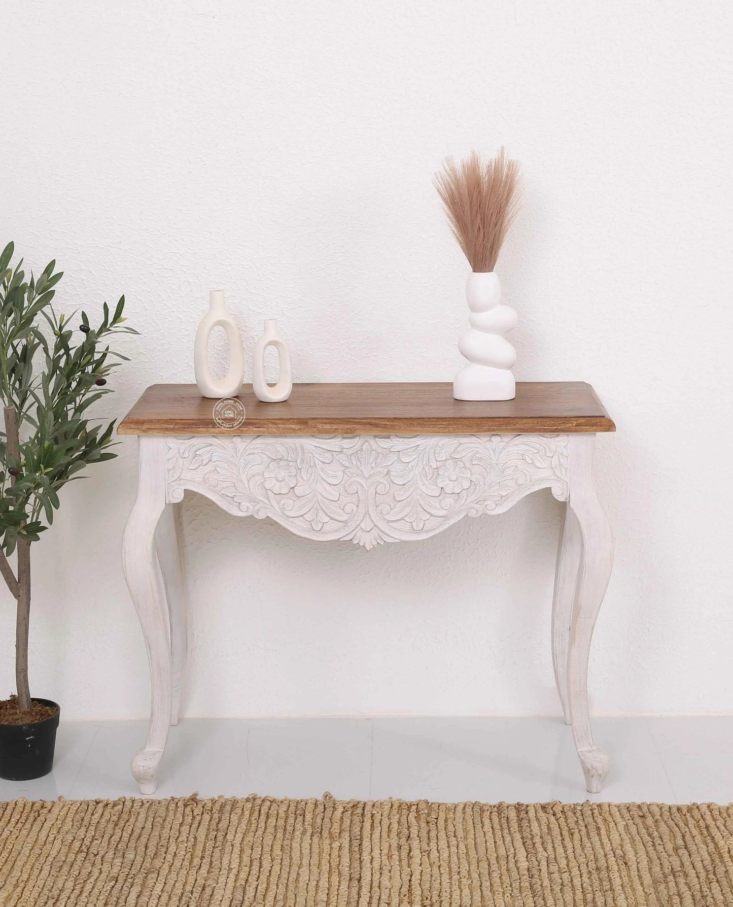 Korbin Wooden Console Table – Solid Mango Wood, Natural Finish, Hallway | Opelhome UAE