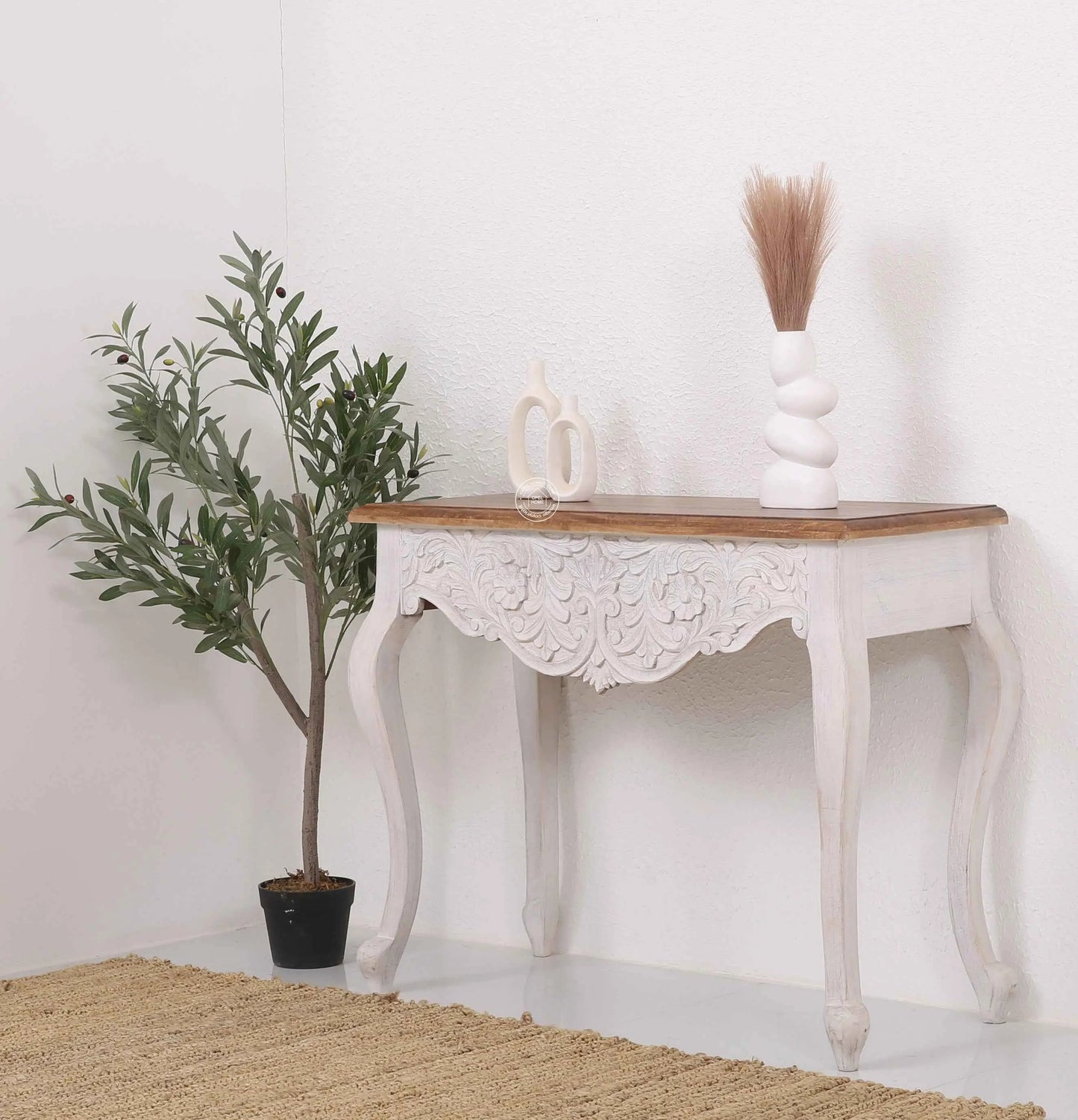 Korbin Wooden Console Table – Solid Mango Wood, Natural Finish, Hallway | Opelhome UAE