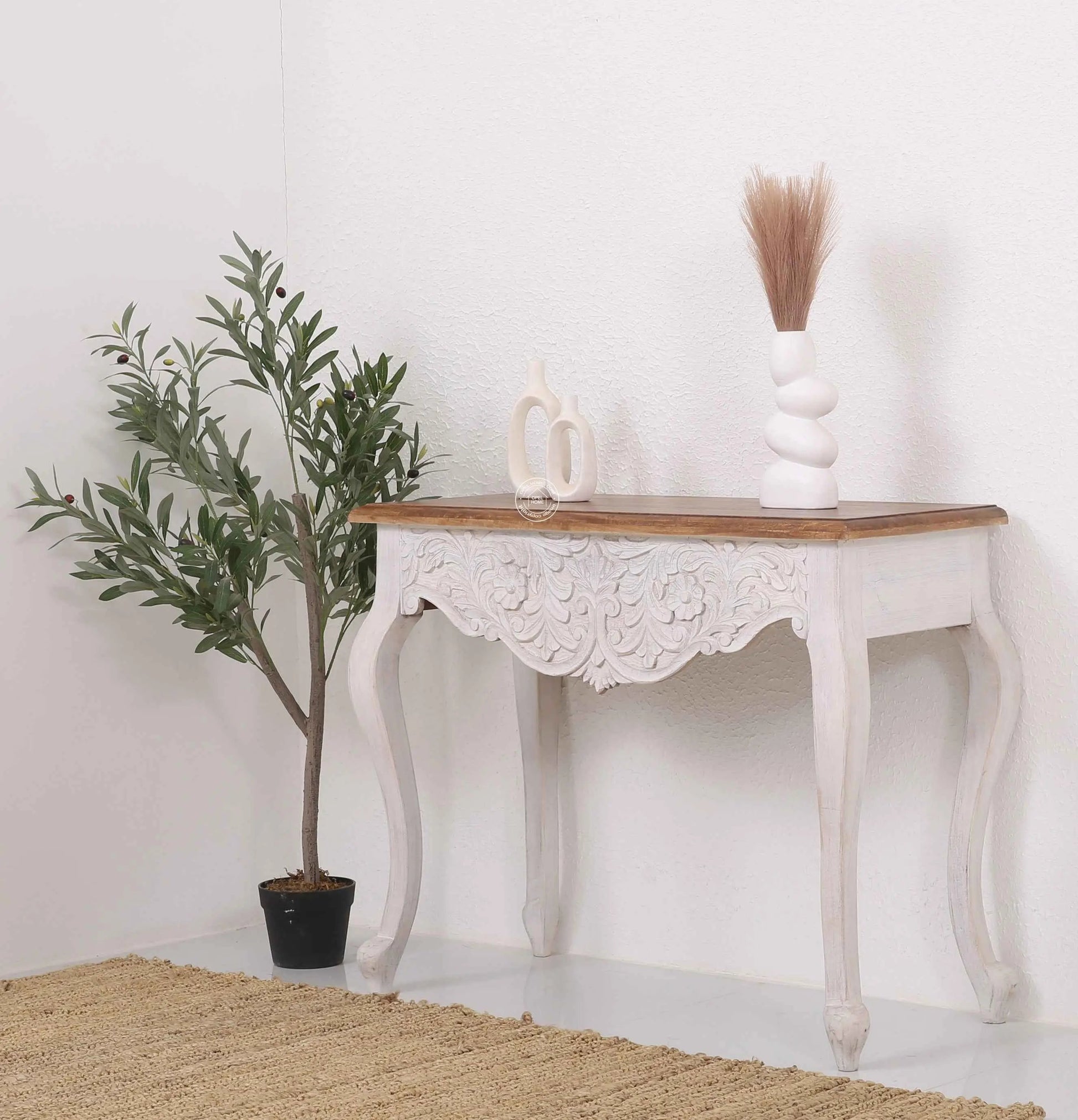 Korbin Wooden Console Table – Solid Mango Wood, Natural Finish, Hallway | Opelhome UAE