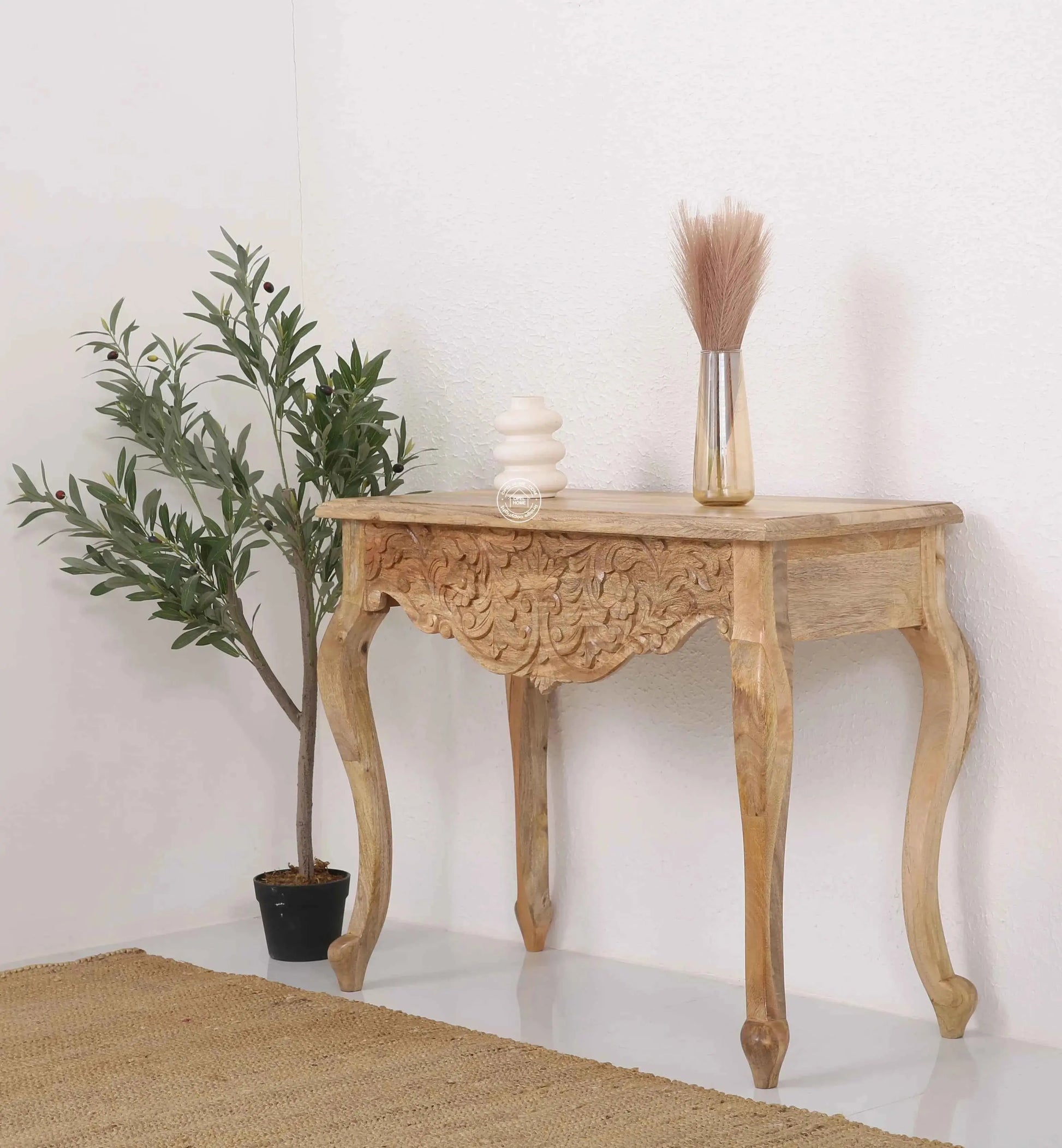 Korbin Wooden Console Table – Solid Mango Wood, Natural Finish, Hallway | Opelhome UAE