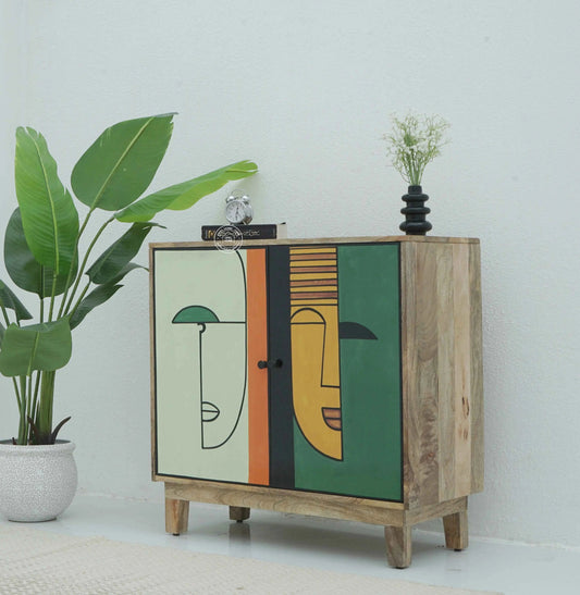 Layali Wooden Cabinet – 2 Doors, Hand-Painted Design, Solid Mango Wood | Opelhome UAE