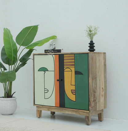 Layali Wooden Cabinet – 2 Doors, Hand-Painted Design, Solid Mango Wood | Opelhome UAE