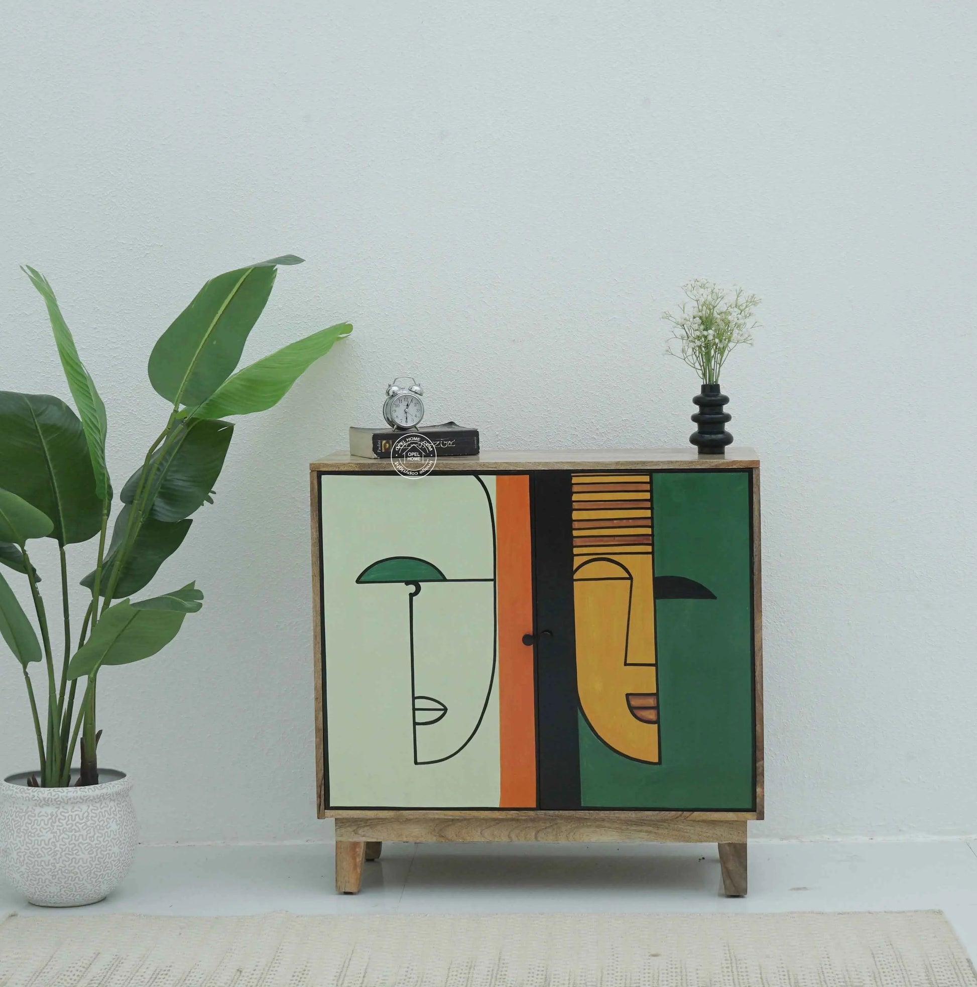 Layali Wooden Cabinet – 2 Doors, Hand-Painted Design, Solid Mango Wood | Opelhome UAE