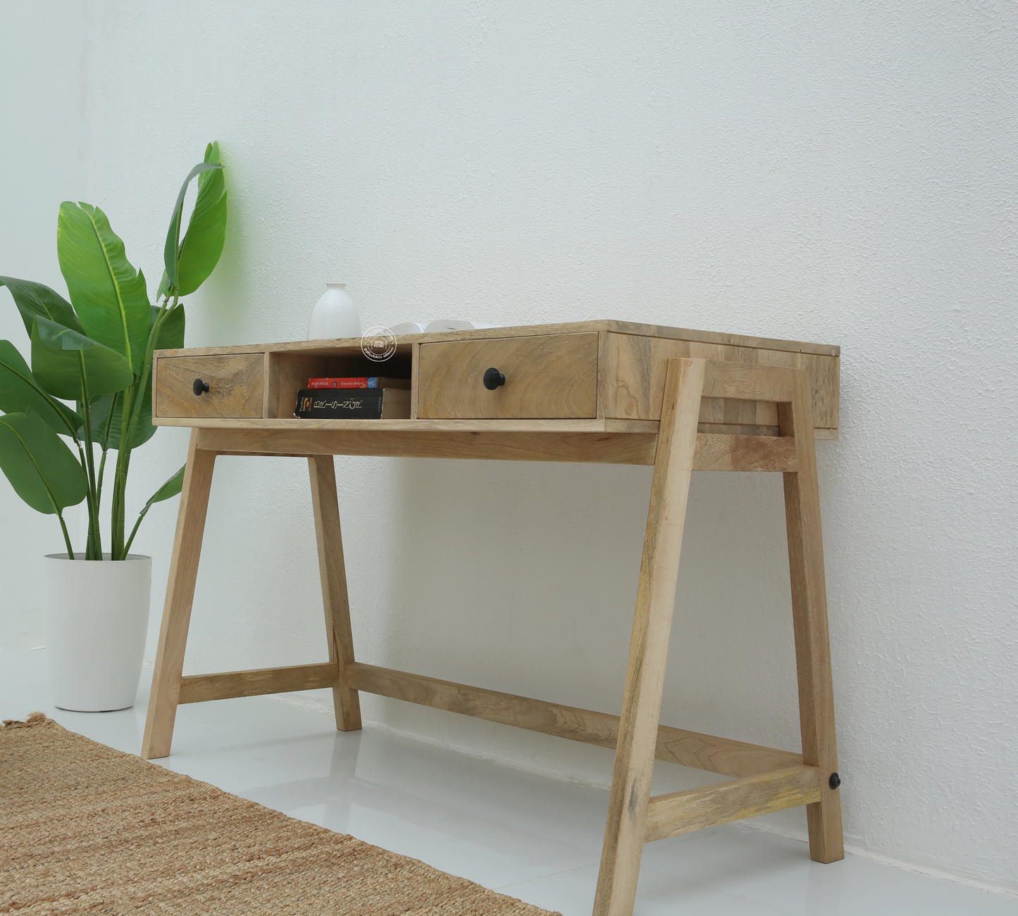 Lecenta Wooden Desk Console Table – Solid Mango Wood, Natural Finish | Opelhome UAE - Opelhome