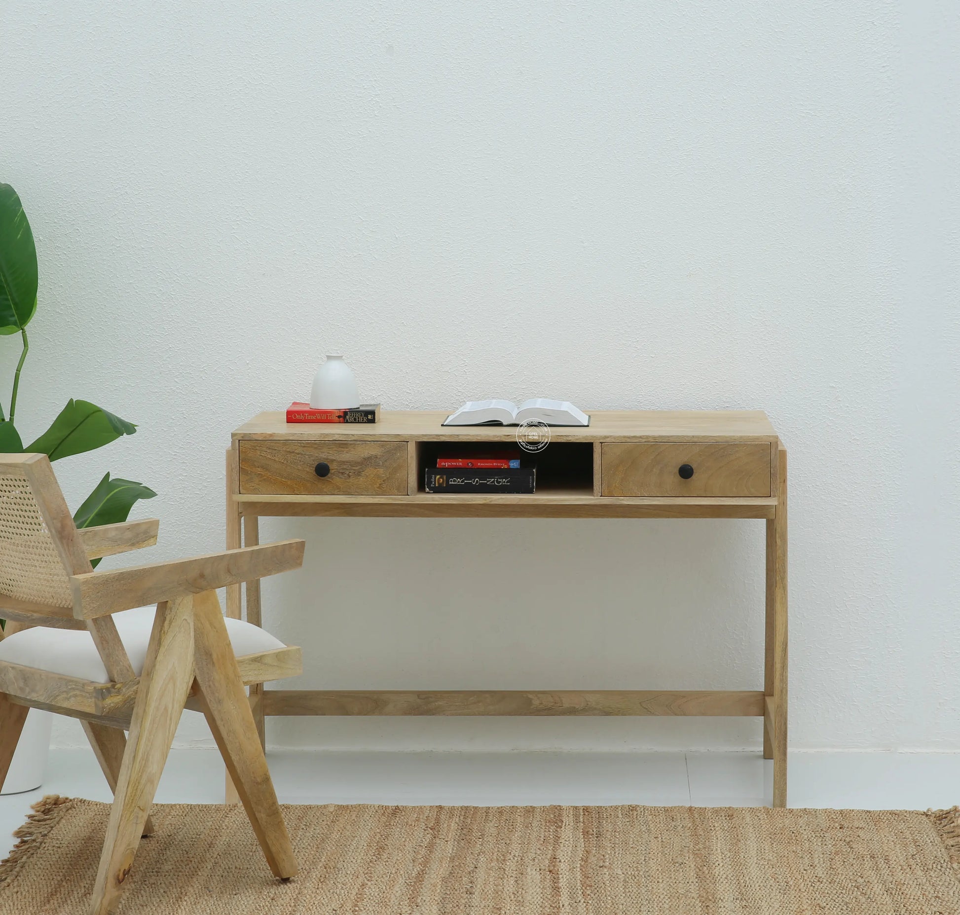 Lecenta Wooden Desk Console Table – Solid Mango Wood, Natural Finish | Opelhome UAE - Opelhome