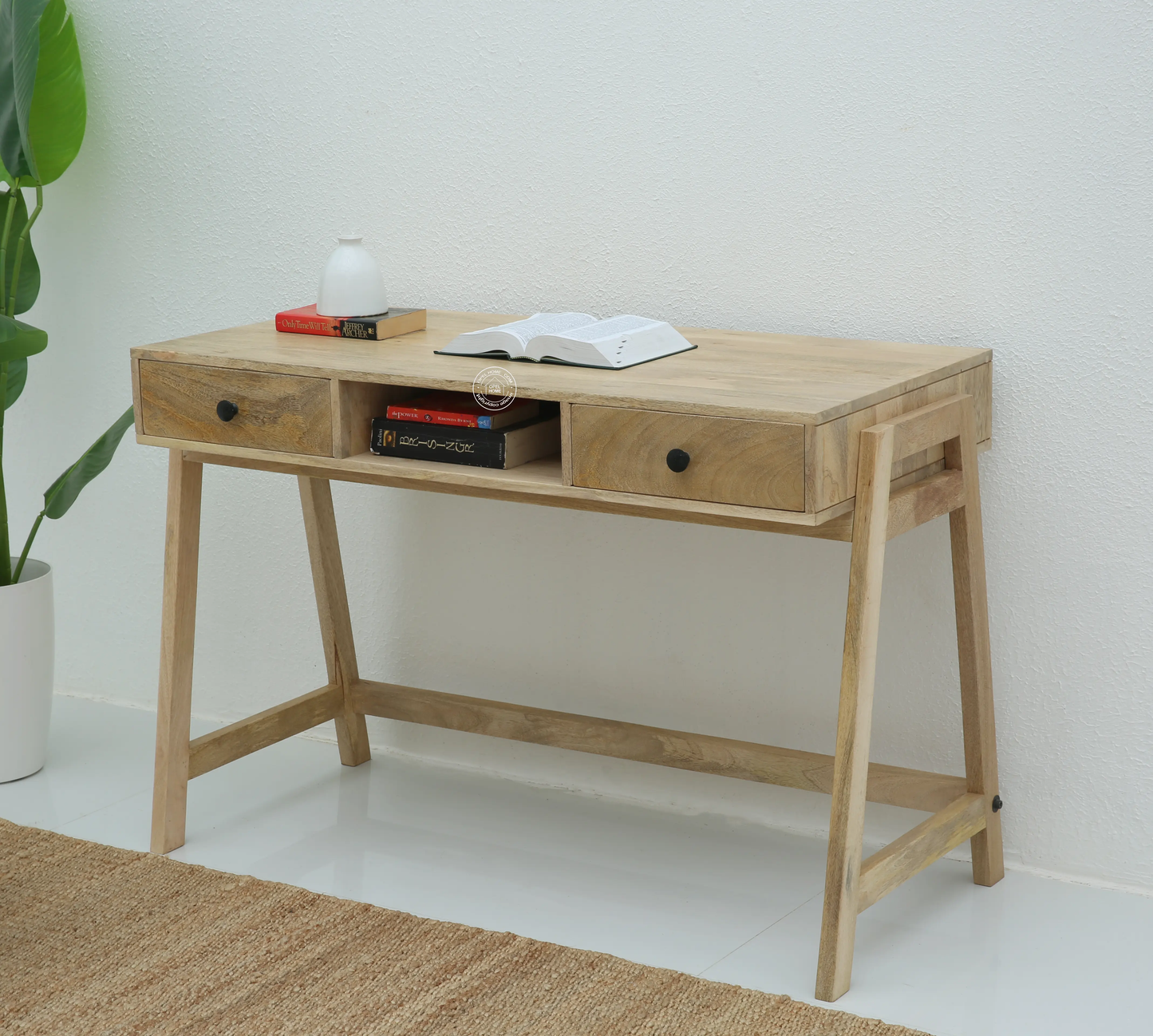Lecenta Wooden Desk Console Table – Solid Mango Wood, Natural Finish | Opelhome UAE - Opelhome