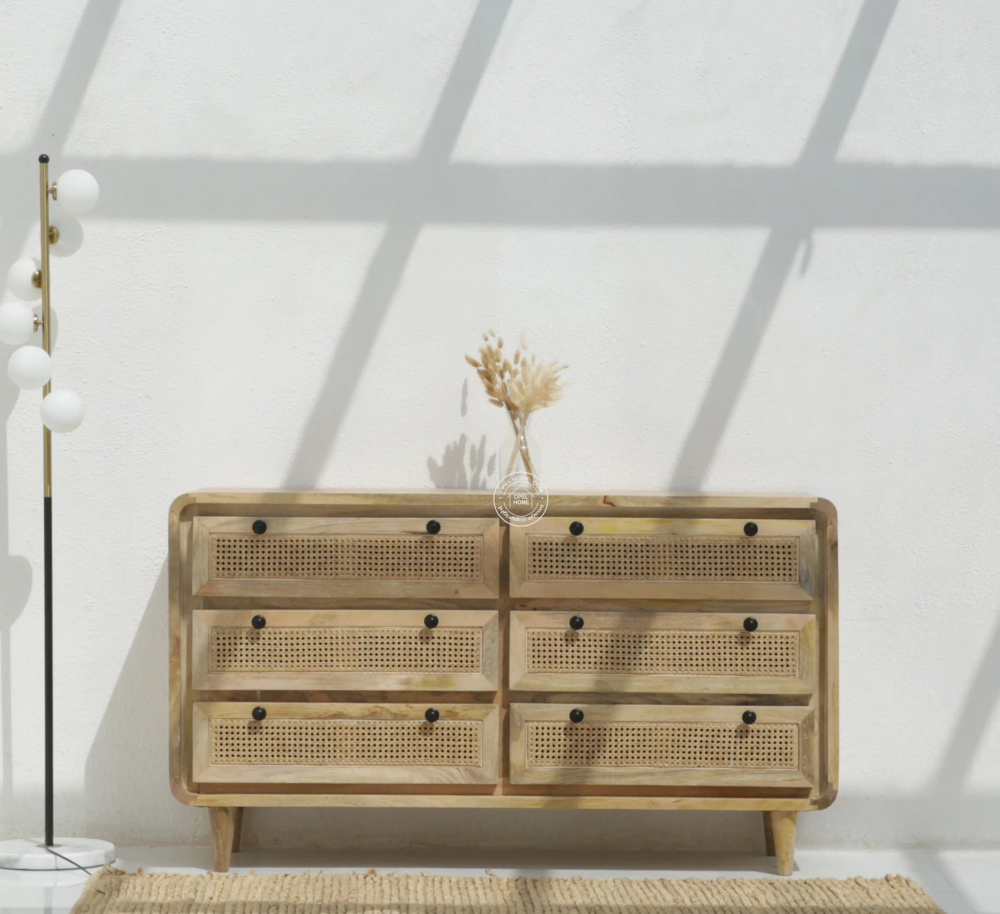 Limestone 6 Drawer Rattan Carved Chest Of Drawers - Opelhome