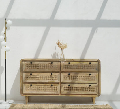 Limestone 6 Drawer Rattan Carved Chest Of Drawers - Opelhome
