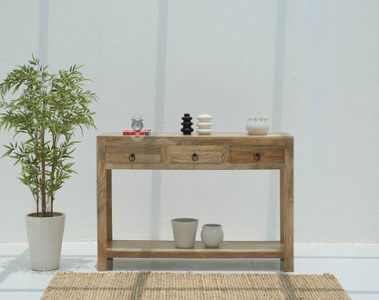 Loma Wooden Console Table – 3 Drawers, Solid Mango Wood, Natural Finish | Opelhome UAE