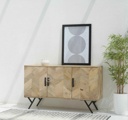 Lorent Wooden 3 Door Cabinet – Solid Mango Wood, Natural Finish | Opelhome UAE