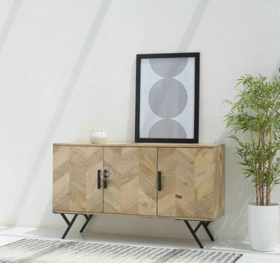 Lorent Wooden 3 Door Cabinet – Solid Mango Wood, Natural Finish | Opelhome UAE