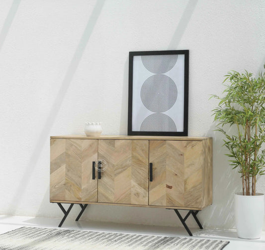 Lorent Wooden 3 Door Cabinet – Solid Mango Wood, Natural Finish | Opelhome UAE