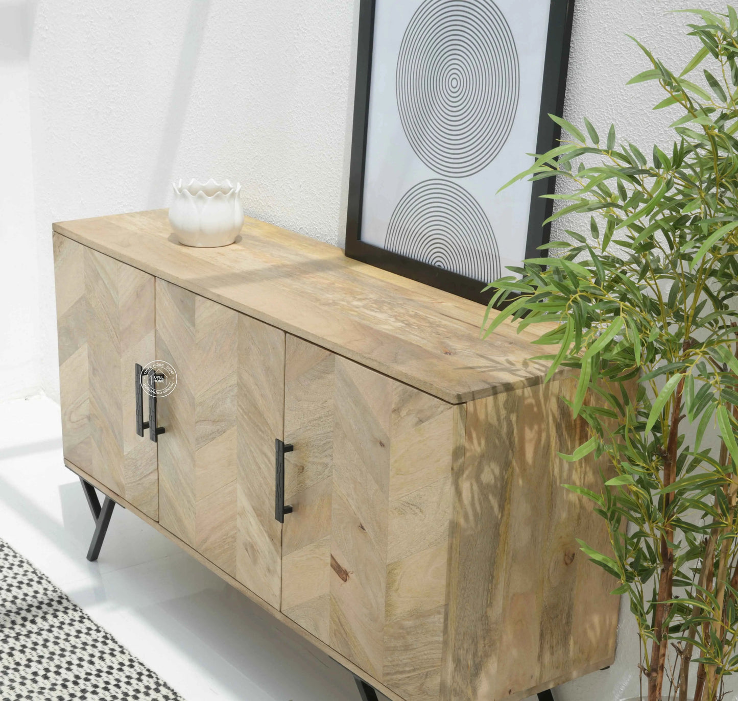 Lorent Wooden 3 Door Cabinet – Solid Mango Wood, Natural Finish | Opelhome UAE