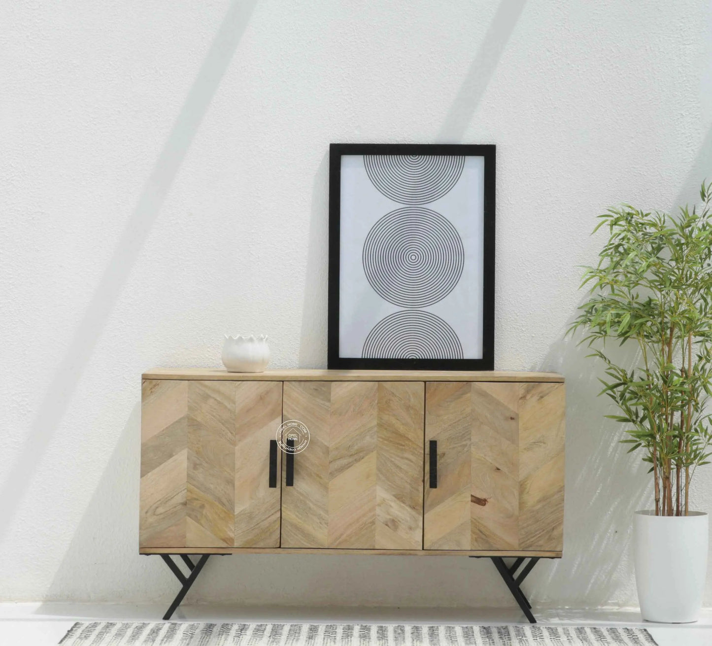 Lorent Wooden 3 Door Cabinet – Solid Mango Wood, Natural Finish | Opelhome UAE