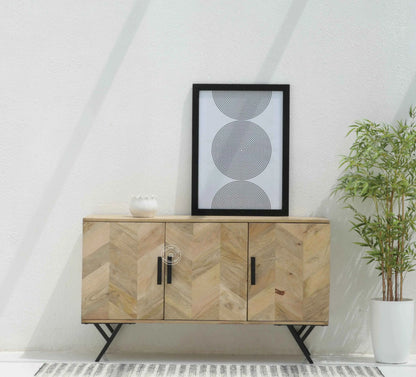 Lorent Wooden 3 Door Cabinet – Solid Mango Wood, Natural Finish | Opelhome UAE
