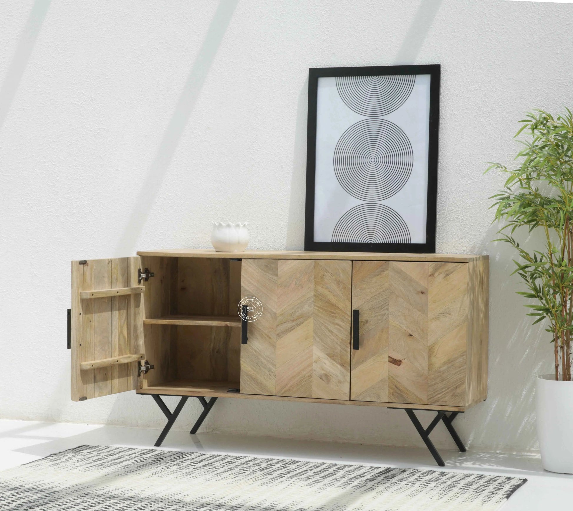 Lorent Wooden 3 Door Cabinet – Solid Mango Wood, Natural Finish | Opelhome UAE