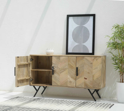 Lorent Wooden 3 Door Cabinet – Solid Mango Wood, Natural Finish | Opelhome UAE