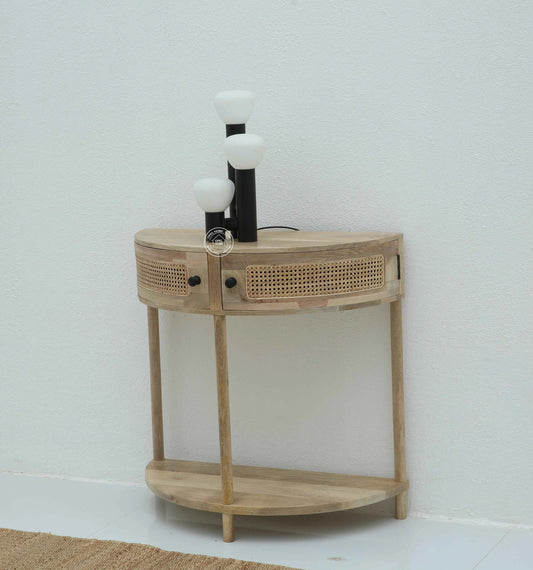 Lovett Rattan Console Table – 2 Doors, Solid Mango Wood, Natural Finish | Opelhome UAE