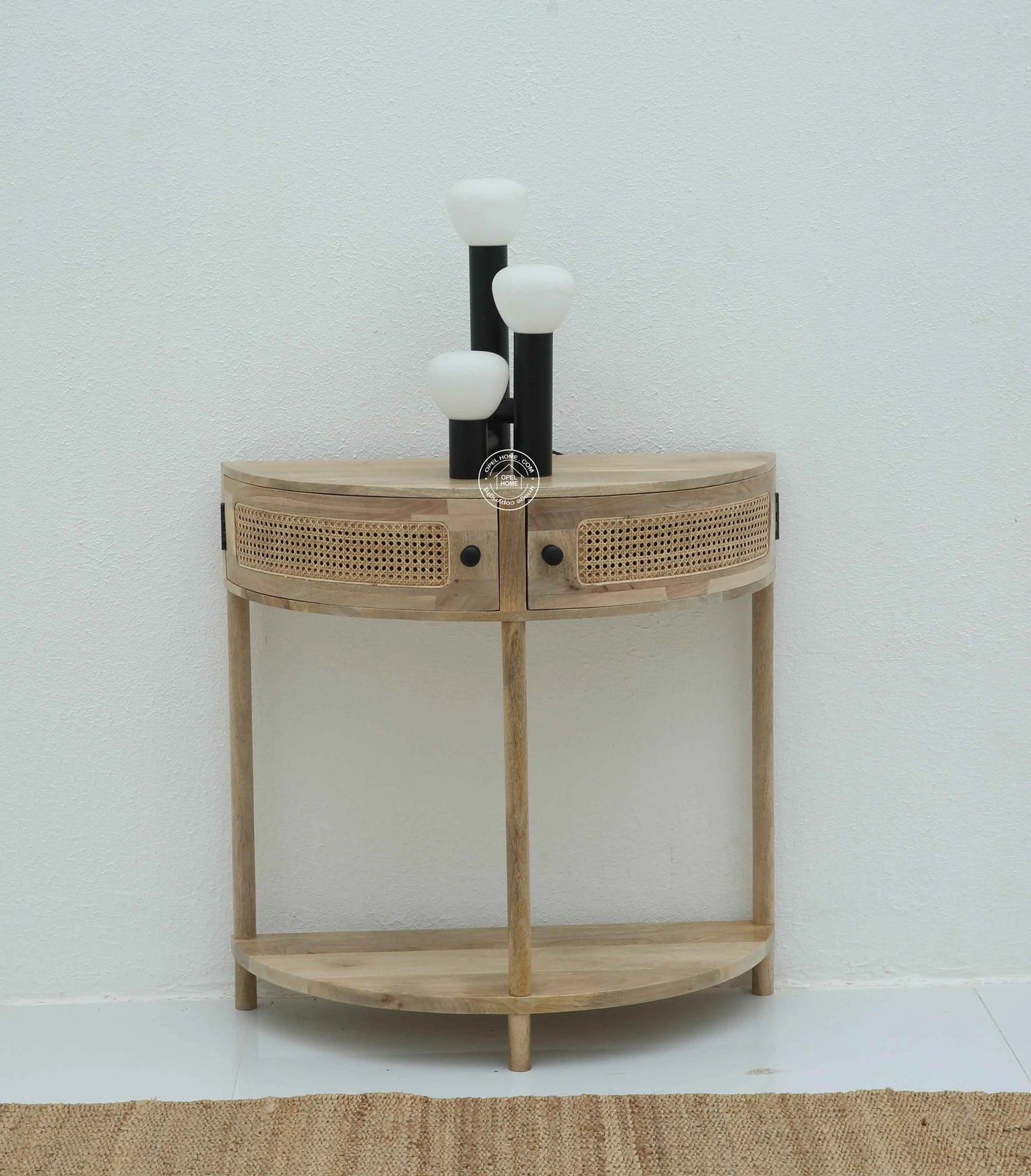 Lovett Rattan Console Table – 2 Doors, Solid Mango Wood, Natural Finish | Opelhome UAE