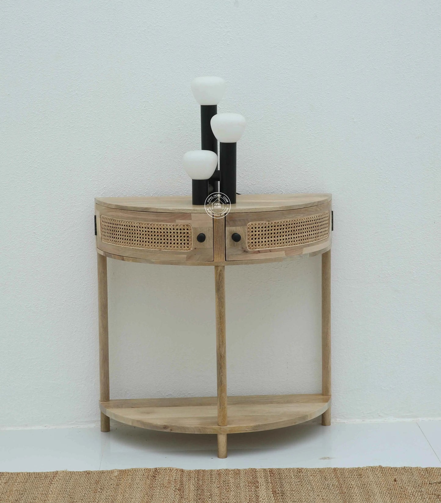 Lovett Rattan Console Table – 2 Doors, Solid Mango Wood, Natural Finish | Opelhome UAE