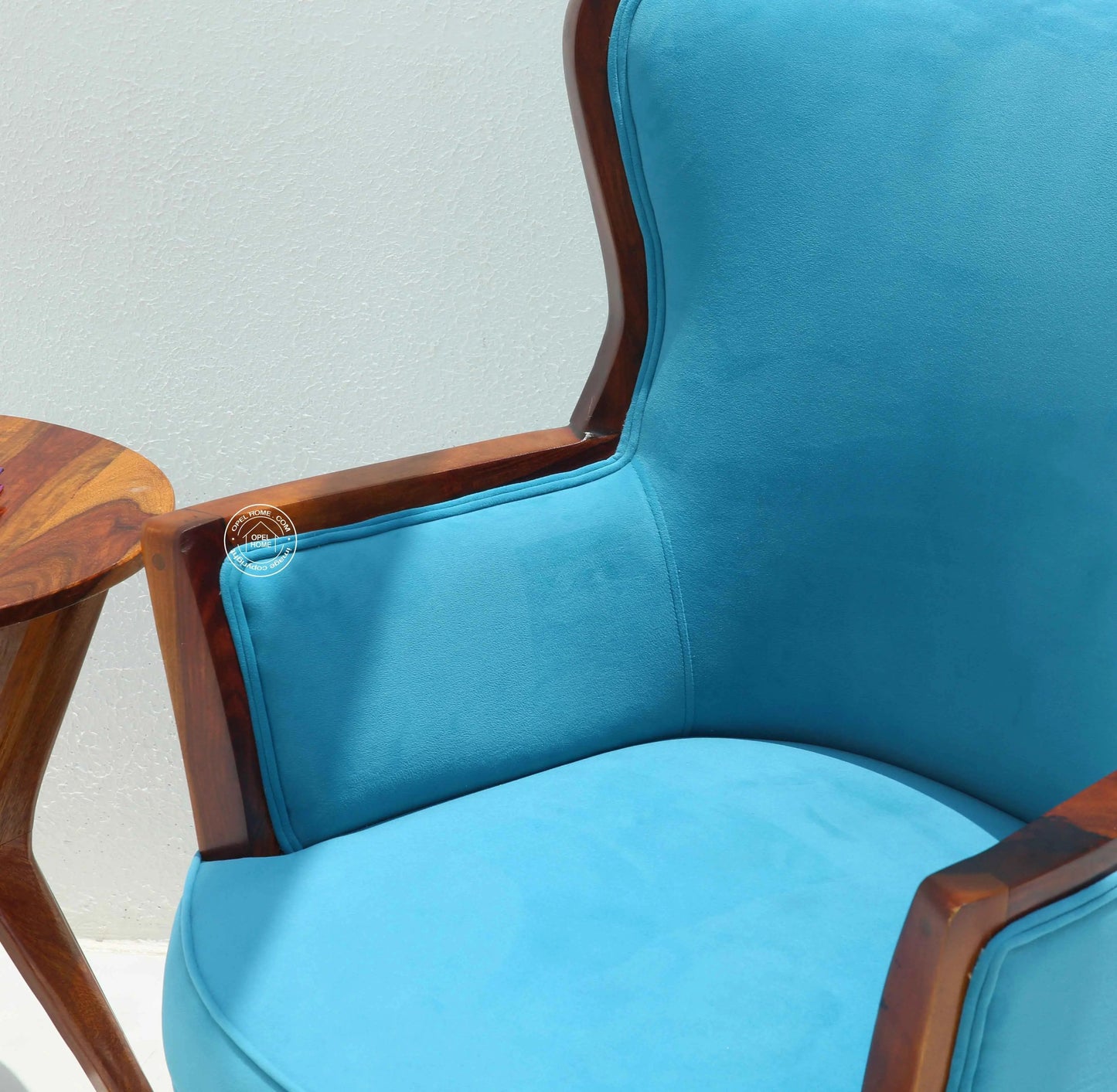 Madison Lounge Chair – Velvet Upholstery with Solid Rosewood Frame, Teak Finish | Opelhome UAE