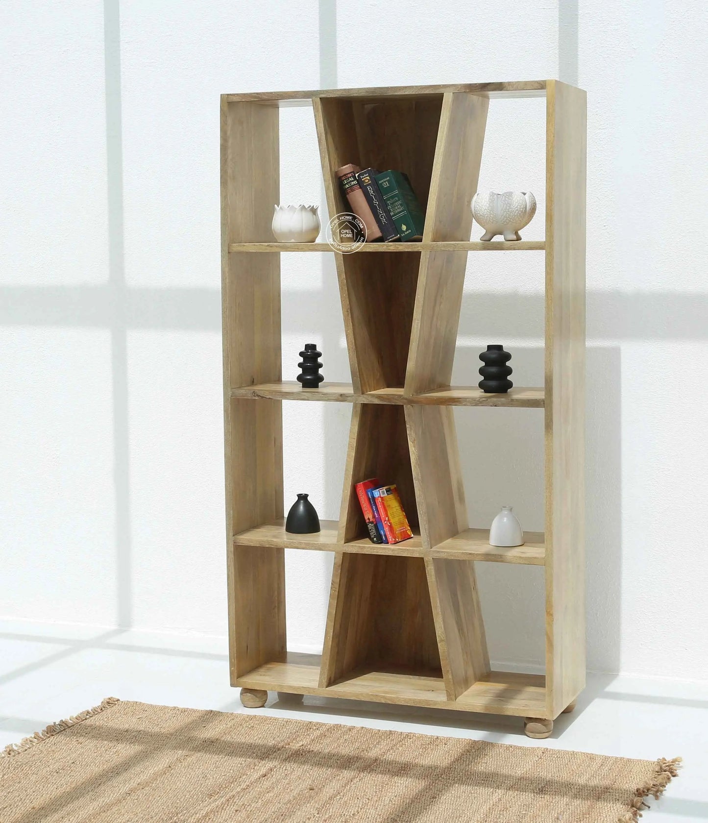 Markson Wooden Display Shelves Unit – Solid Mango Wood, Natural Finish, Tall | Opelhome UAE