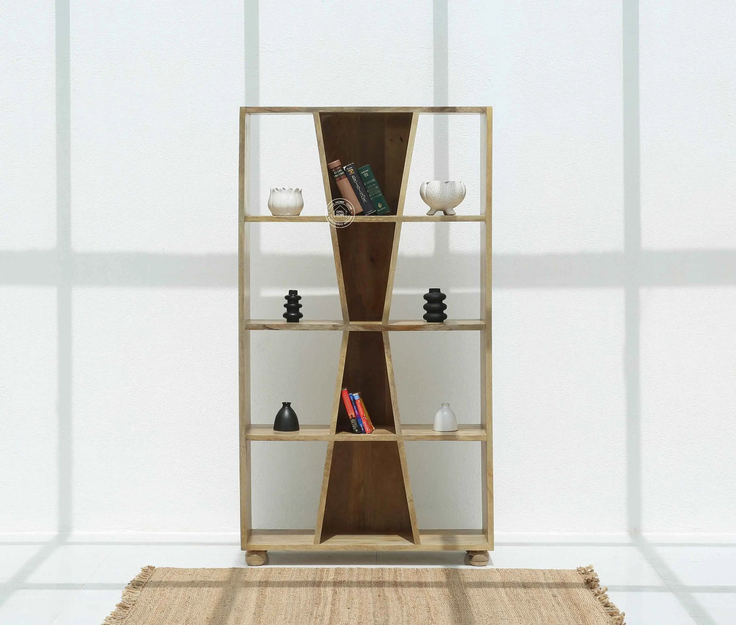 Markson Wooden Display Shelves Unit – Solid Mango Wood, Natural Finish, Tall | Opelhome UAE