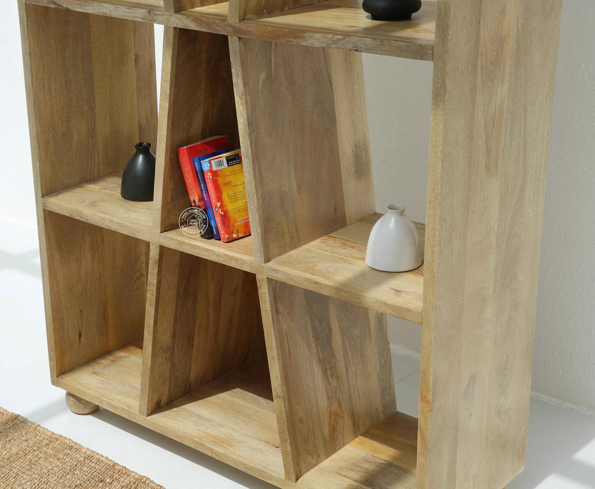 Markson Wooden Display Shelves Unit – Solid Mango Wood, Natural Finish, Tall | Opelhome UAE