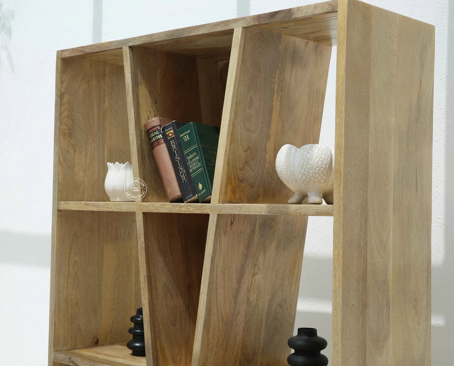 Markson Wooden Display Shelves Unit – Solid Mango Wood, Natural Finish, Tall | Opelhome UAE