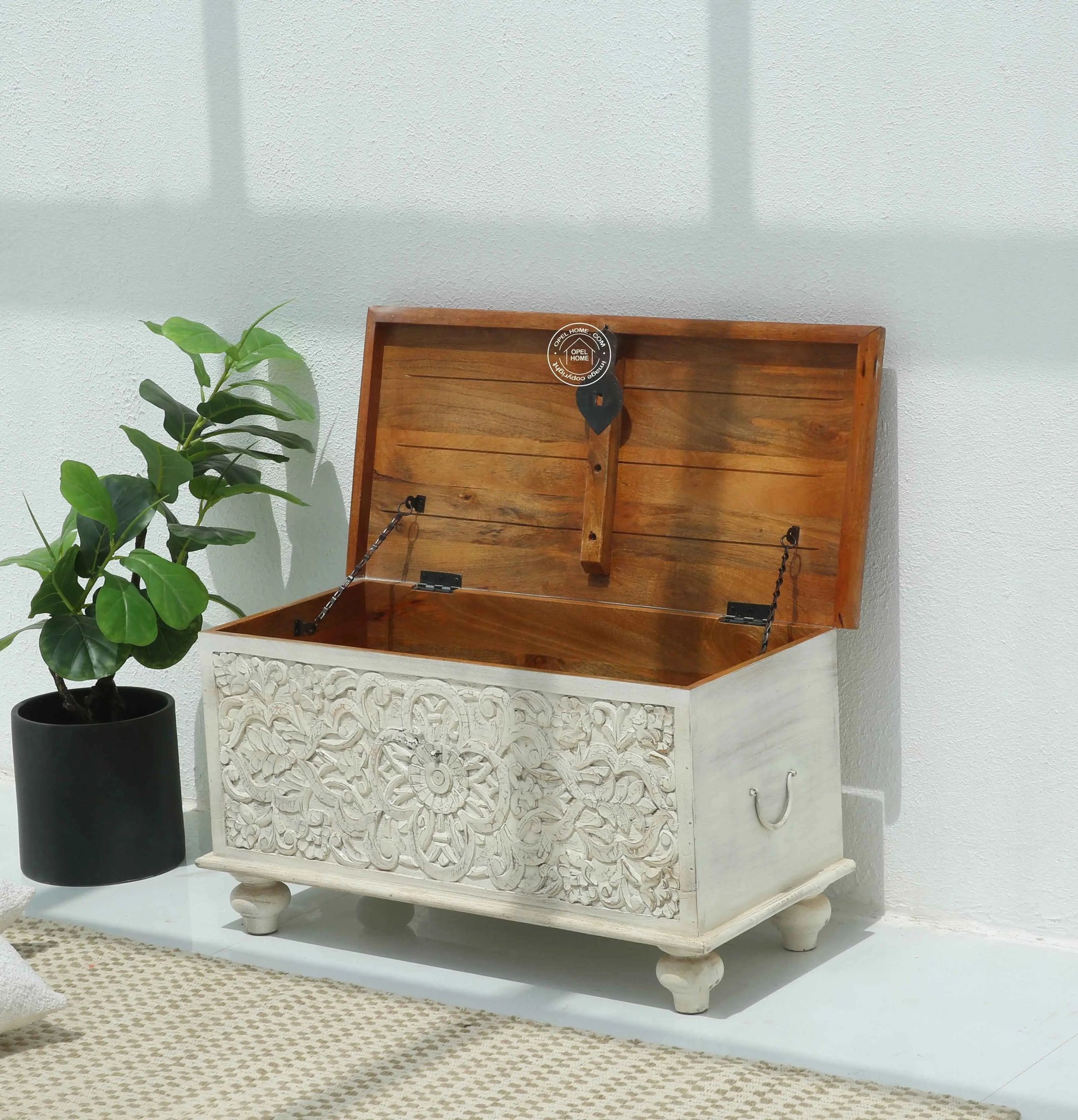 Marlow Wooden Carved Trunk Box