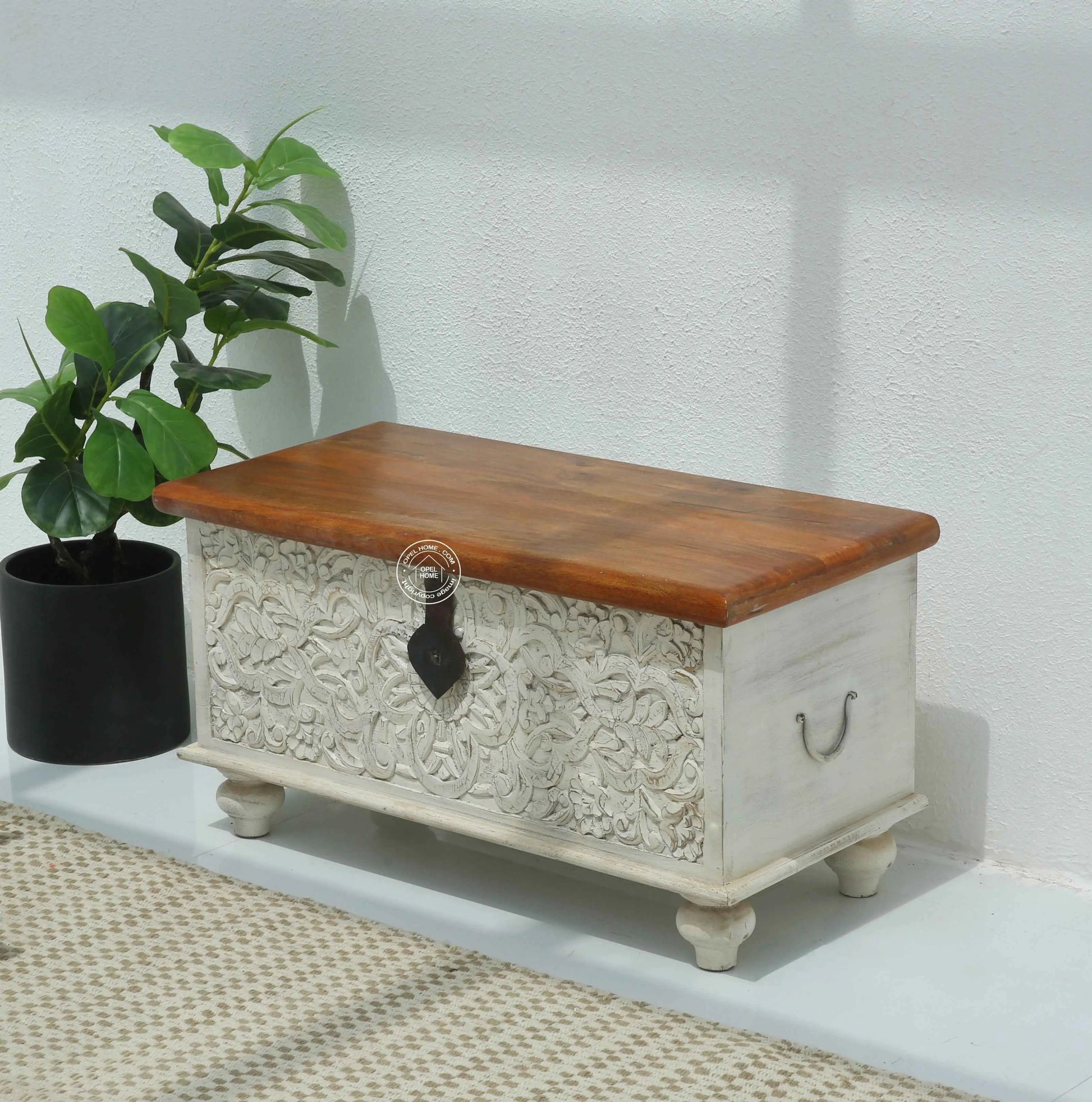 Marlow Wooden Carved Trunk Box