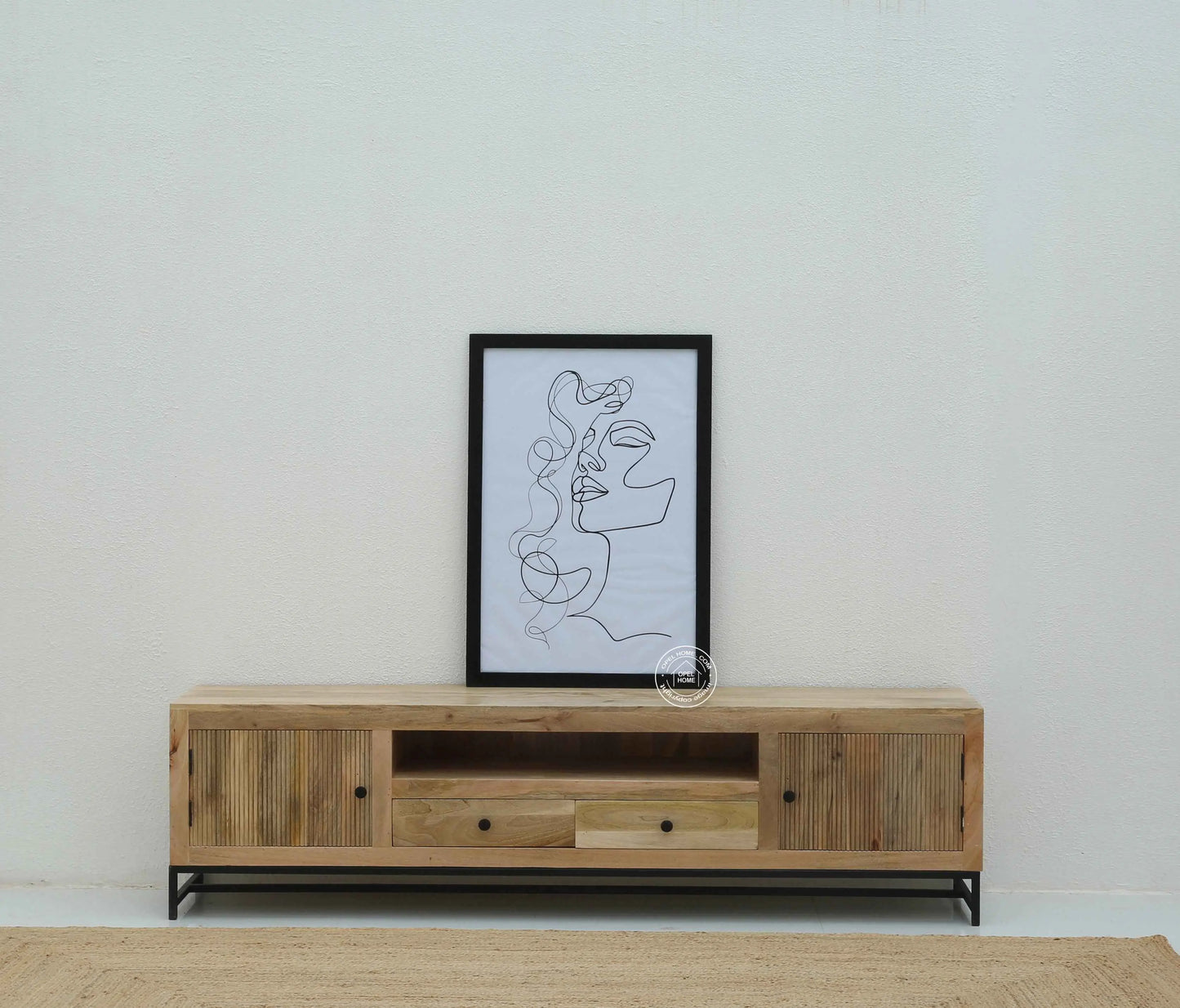 Mavrick Wooden Slat Door TV Unit – Solid Mango Wood, Natural Finish | Opelhome UAE