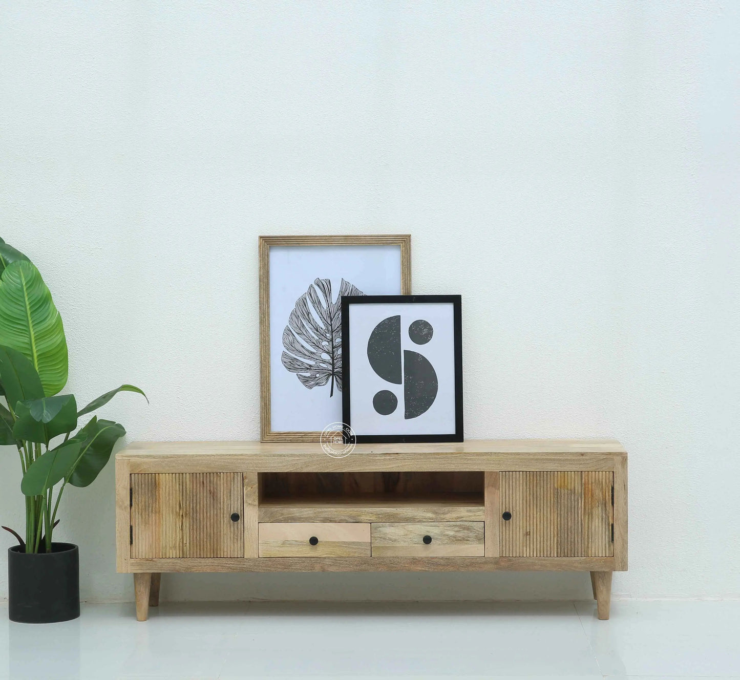 Mavrick Wooden Slat Door TV Unit – Solid Mango Wood, Natural Finish | Opelhome UAE