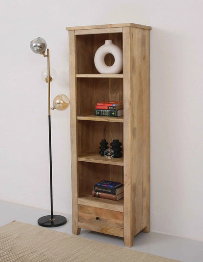 Max Wooden Bookcase – Solid Mango Wood, Natural Finish, Tall Shelving | Opelhome UAE