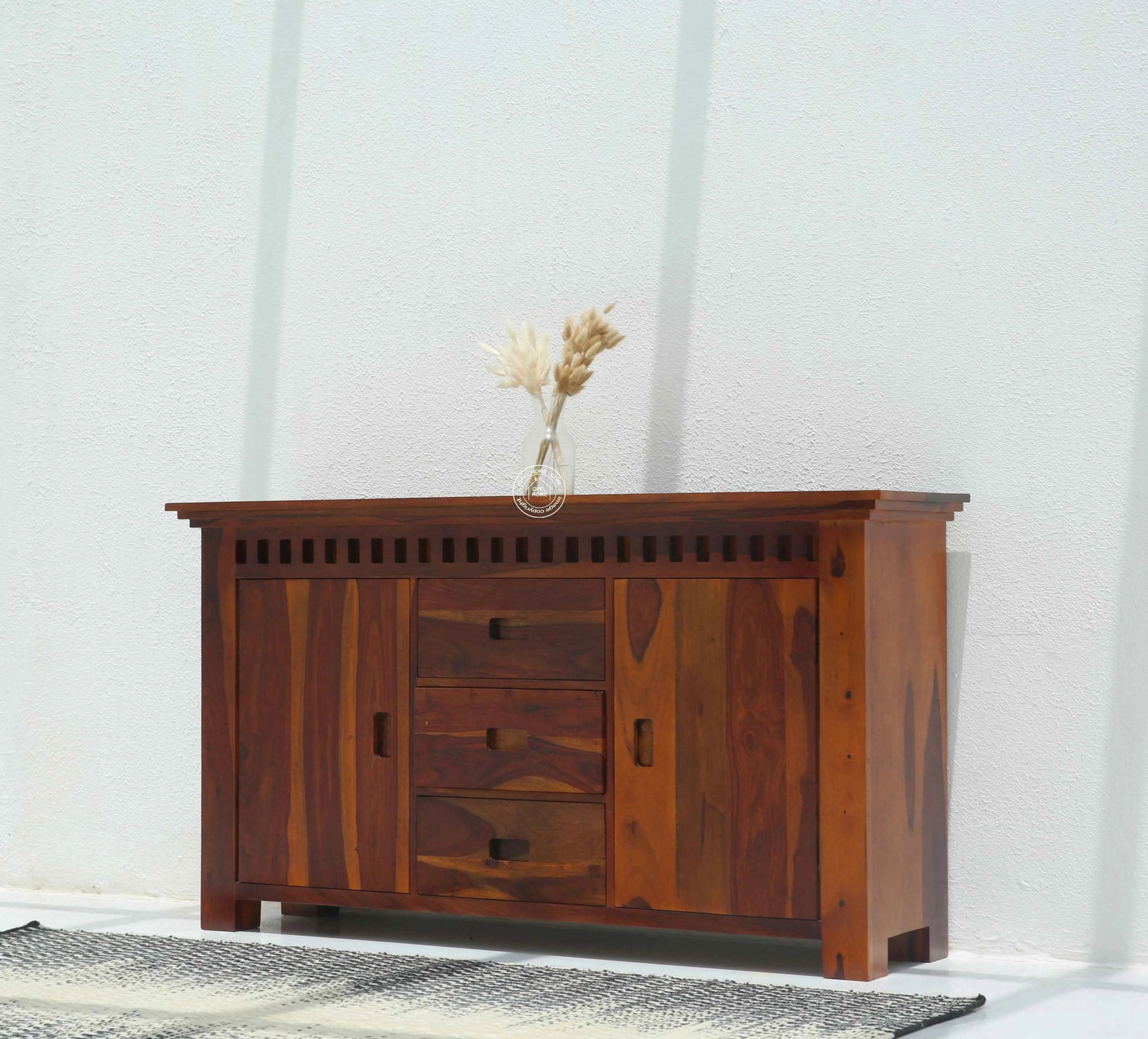 Maxxen Wooden Sideboard – 2 Doors, 4 Drawers, Solid Rosewood, Honey Finish | Opelhome UAE