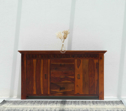 Maxxen Wooden Sideboard – 2 Doors, 4 Drawers, Solid Rosewood, Honey Finish | Opelhome UAE