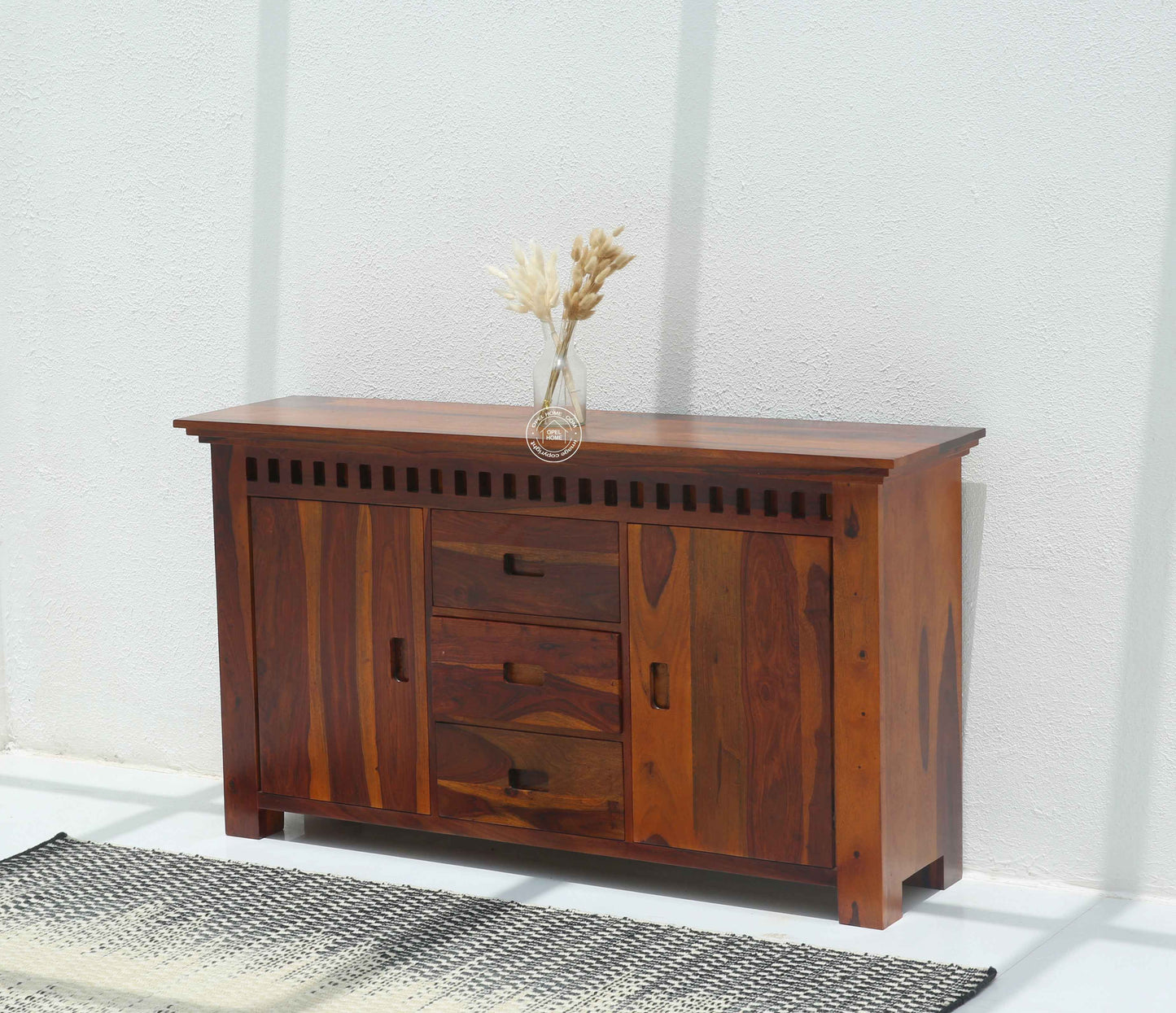 Maxxen Wooden Sideboard – 2 Doors, 4 Drawers, Solid Rosewood, Honey Finish | Opelhome UAE