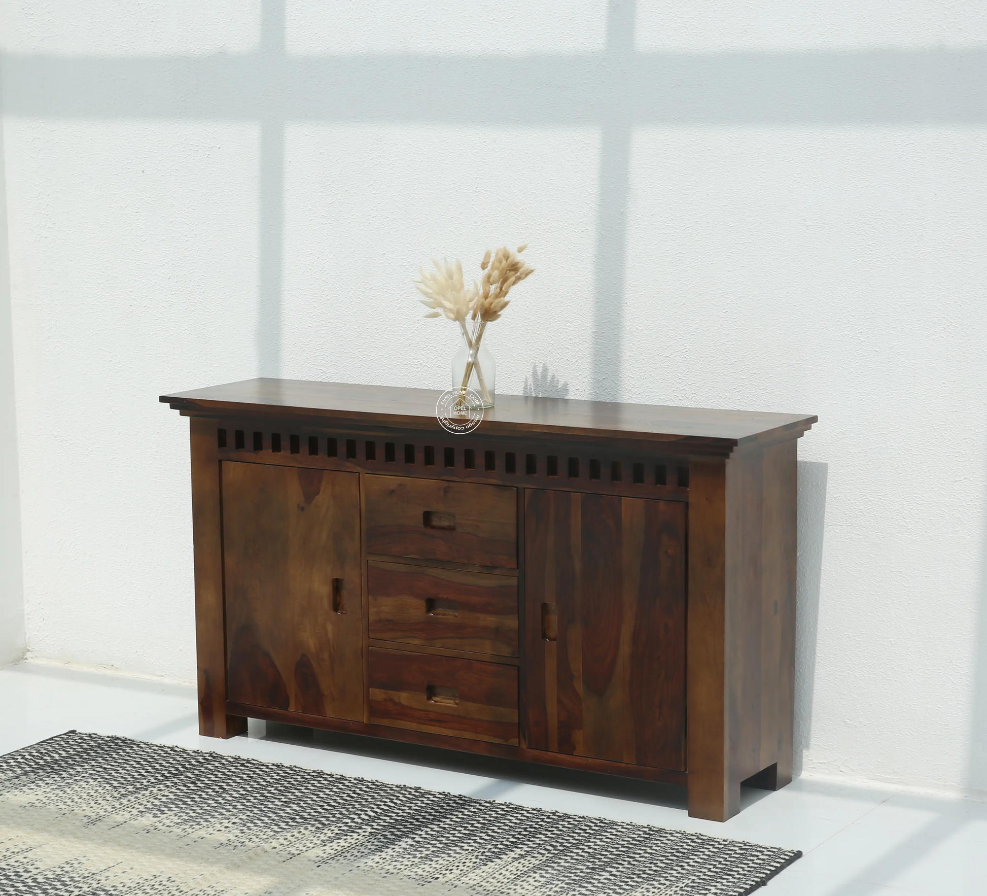 Maxxen wooden 2 door 4 drawer Sideboard (Walnut finish) - Opelhome