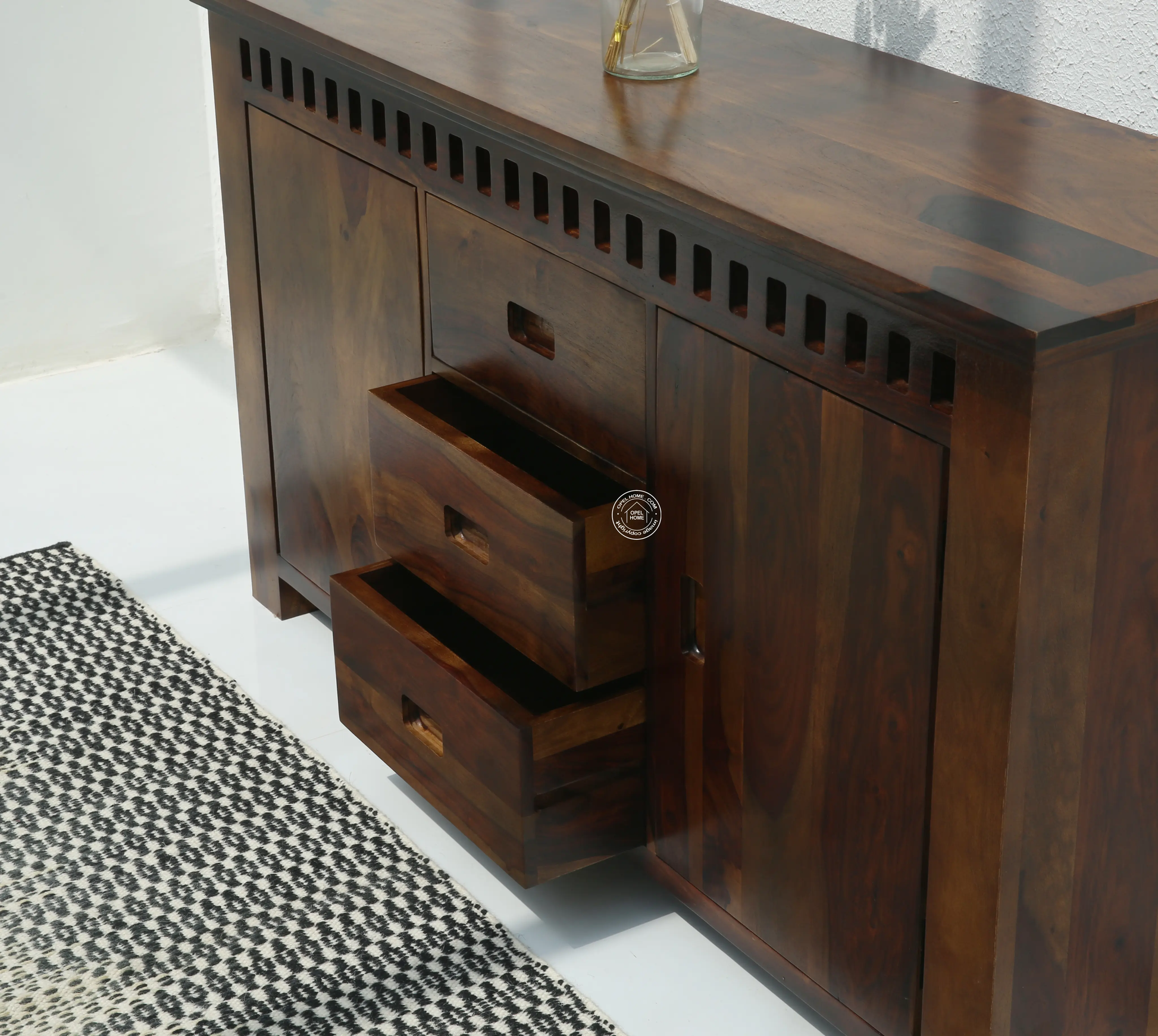 Maxxen wooden 2 door 4 drawer Sideboard (Walnut finish) - Opelhome