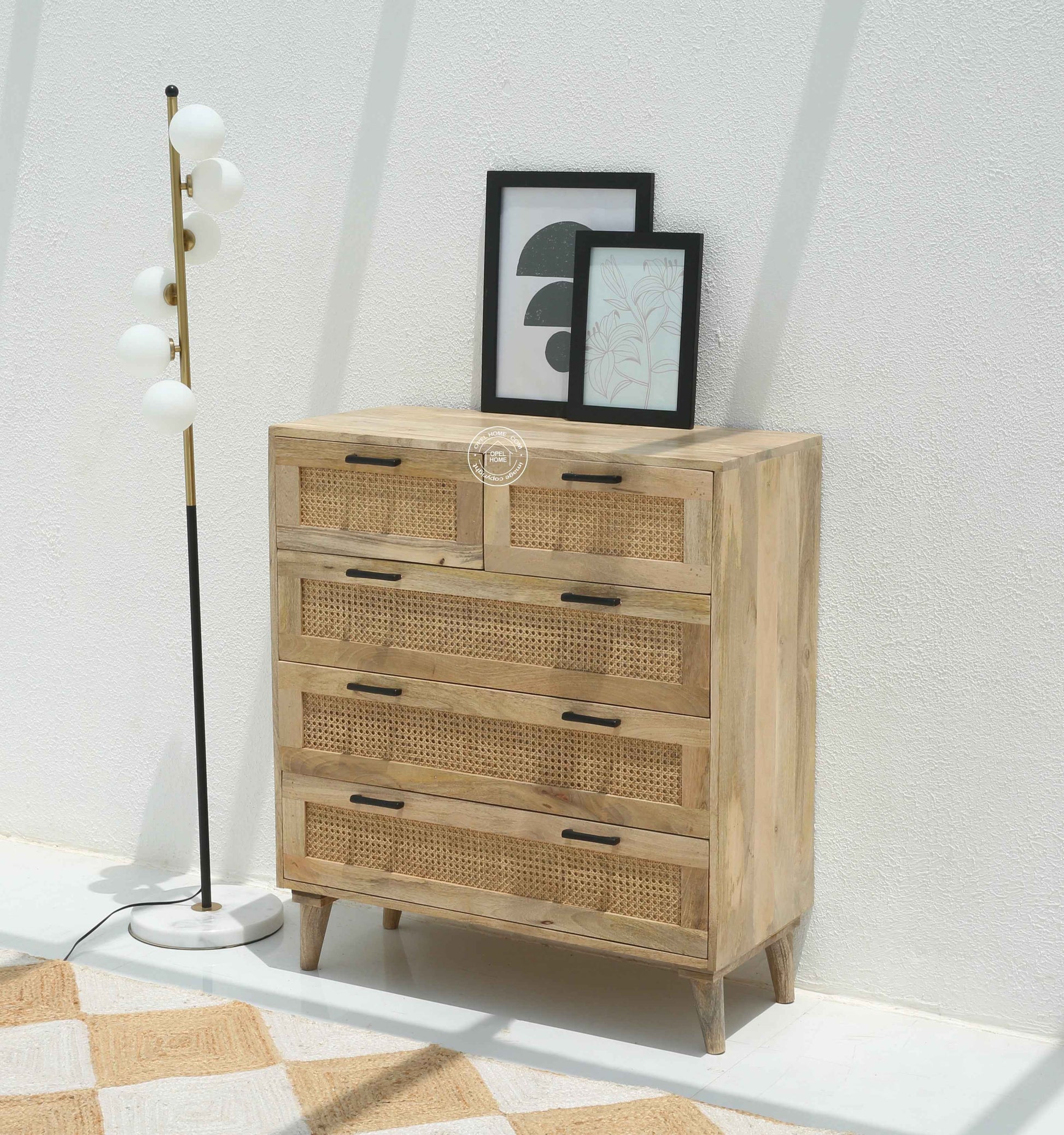 Merri Chest of Drawers – Rattan Fronts, Solid Mango Wood, Natural Finish | Opelhome UAE