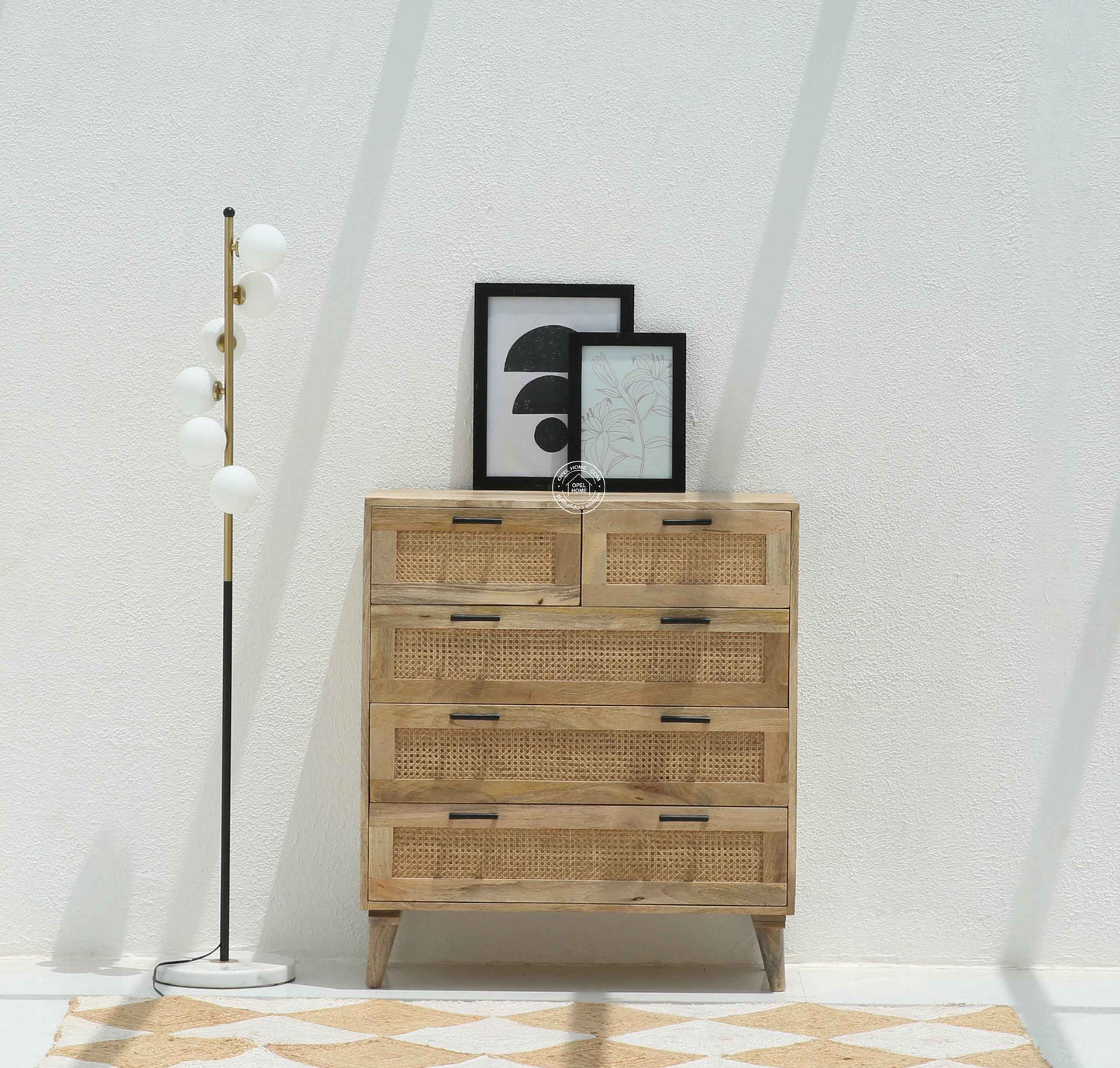 Merri Chest of Drawers – Rattan Fronts, Solid Mango Wood, Natural Finish | Opelhome UAE