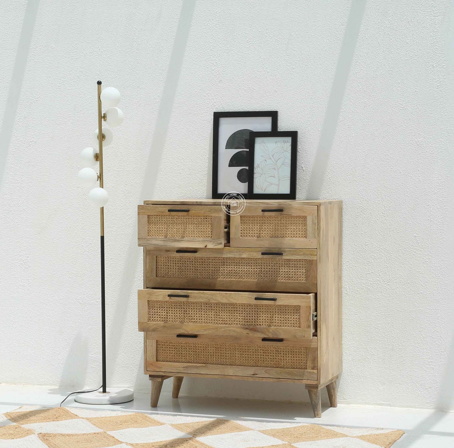 Merri Chest of Drawers – Rattan Fronts, Solid Mango Wood, Natural Finish | Opelhome UAE
