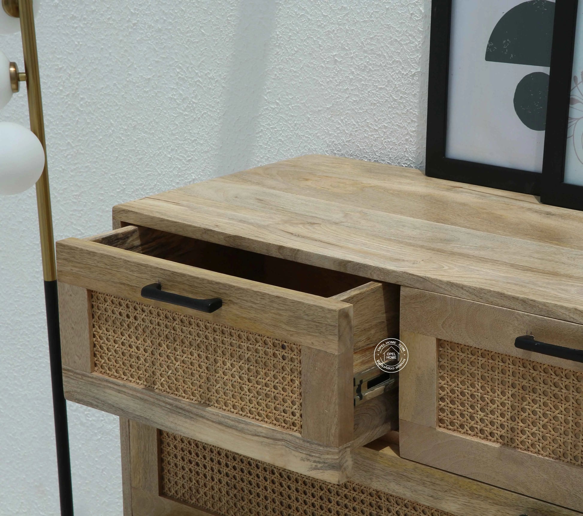 Merri Chest of Drawers – Rattan Fronts, Solid Mango Wood, Natural Finish | Opelhome UAE