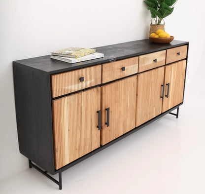 Milen Classic Sideboard – 4 Doors, Solid Acacia Wood, Black Finish | Opelhome UAE Opel Home