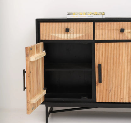 Milen Classic Sideboard – 4 Doors, Solid Acacia Wood, Black Finish | Opelhome UAE Opel Home